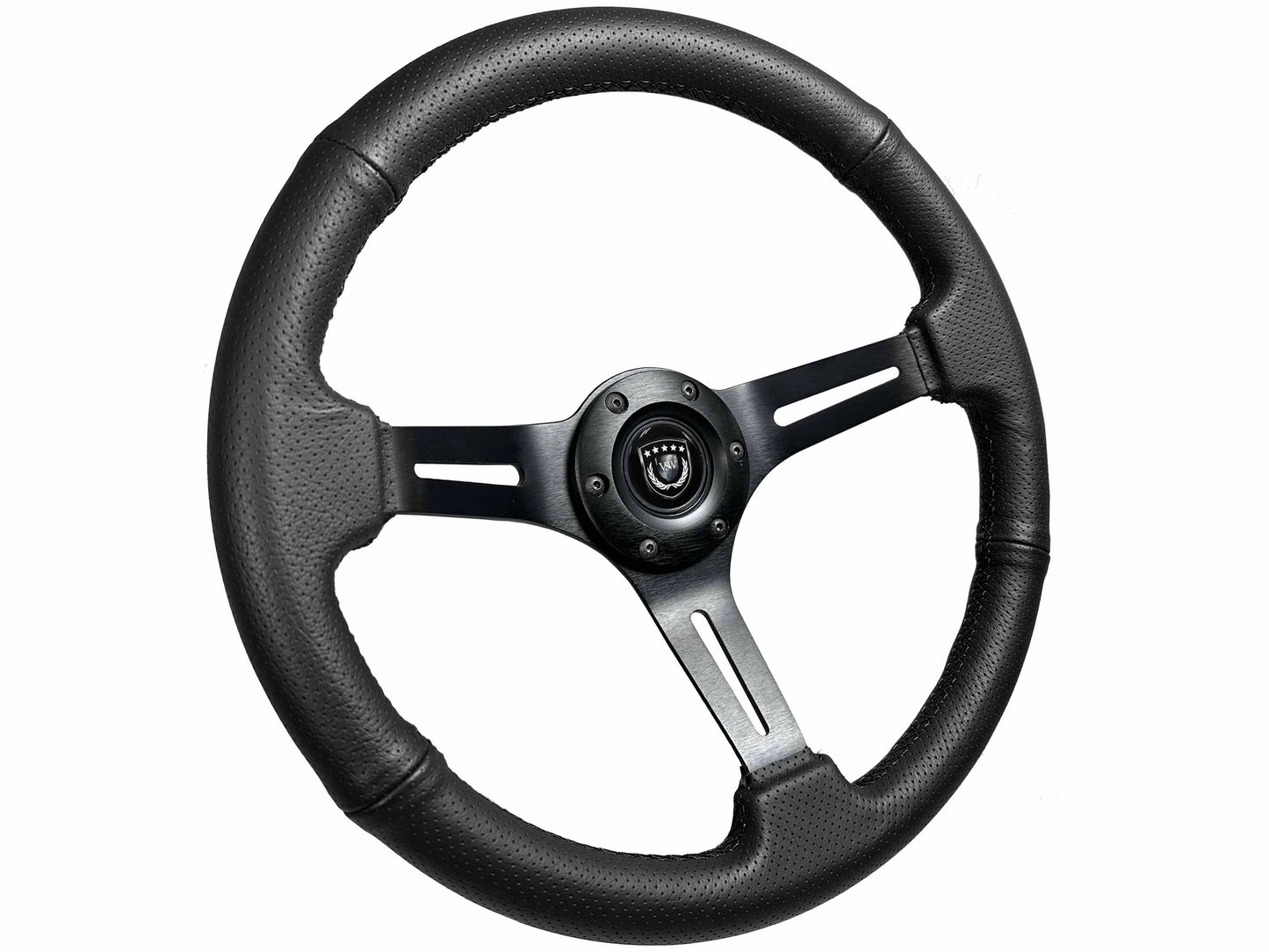14" Perforated Leather 6-Bolt Steering Wheel, Black Spokes