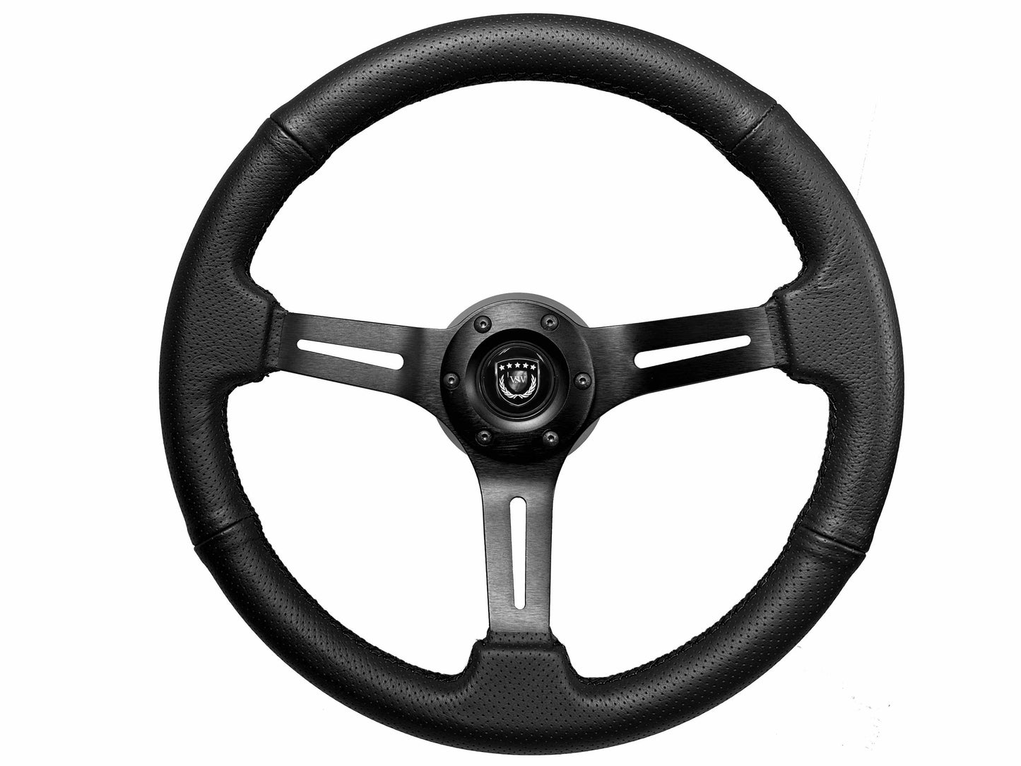 14" Perforated Leather 6-Bolt Steering Wheel, Black Spokes