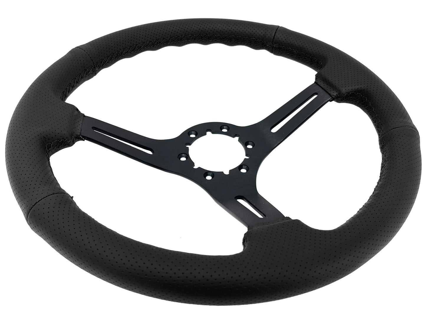14" Perforated Leather 6-Bolt Steering Wheel, Black Spokes