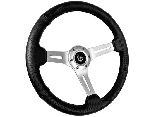14" Perforated Leather 6-Bolt Steering Wheel, Brushed Aluminum Spokes