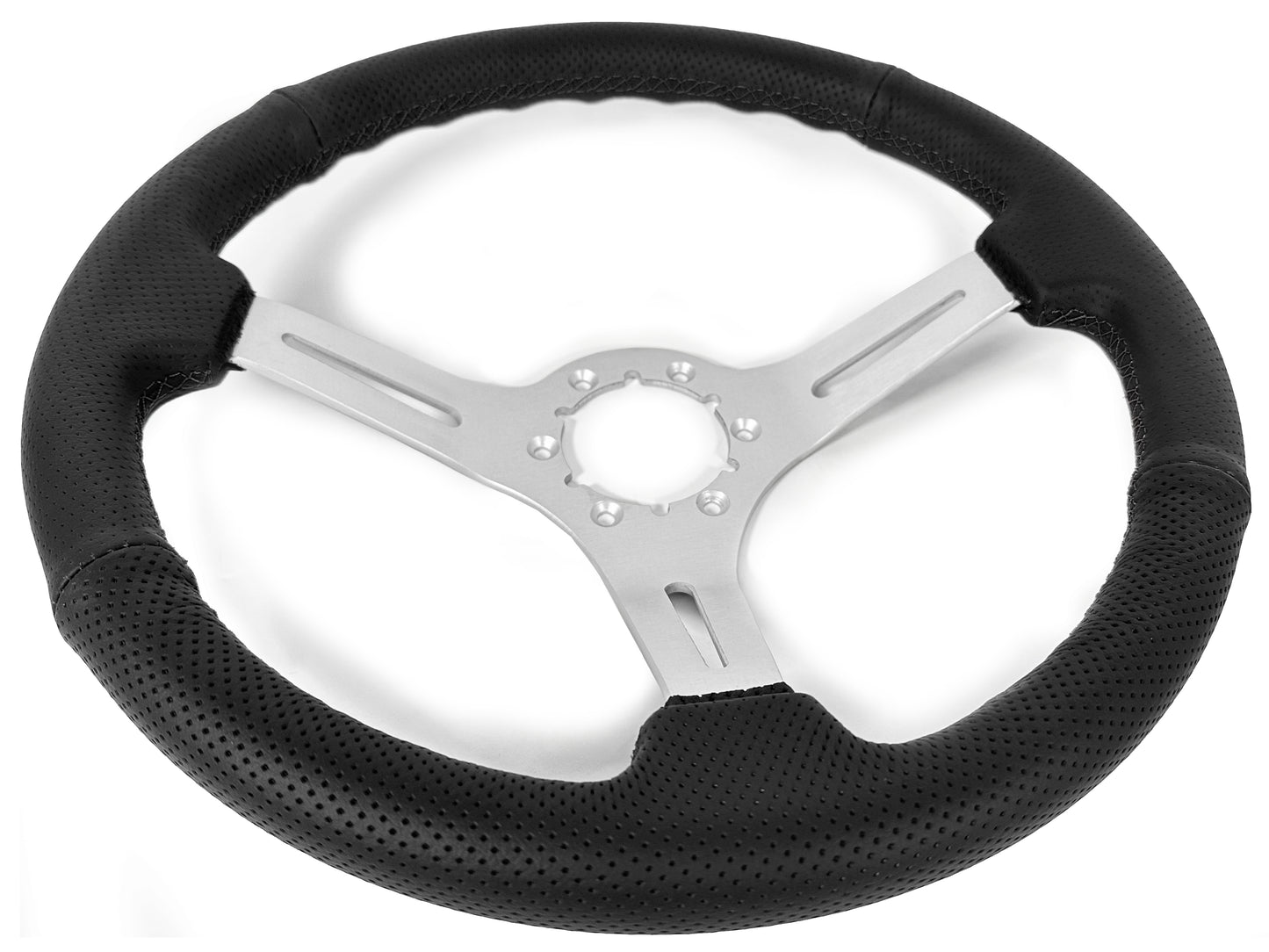 14" Perforated Leather 6-Bolt Steering Wheel, Brushed Aluminum Spokes