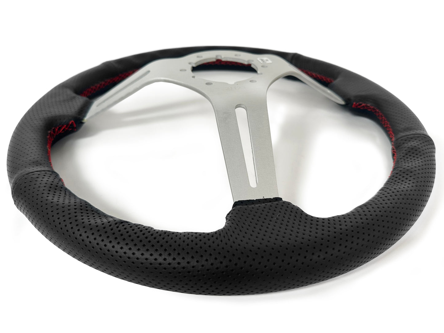 14" Perforated Leather 6-Bolt Steering Wheel, Brushed Aluminum Spokes
