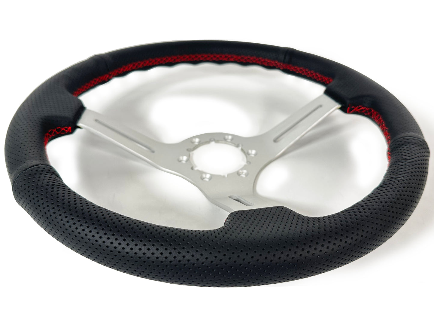 14" Perforated Leather 6-Bolt Steering Wheel, Brushed Aluminum Spokes