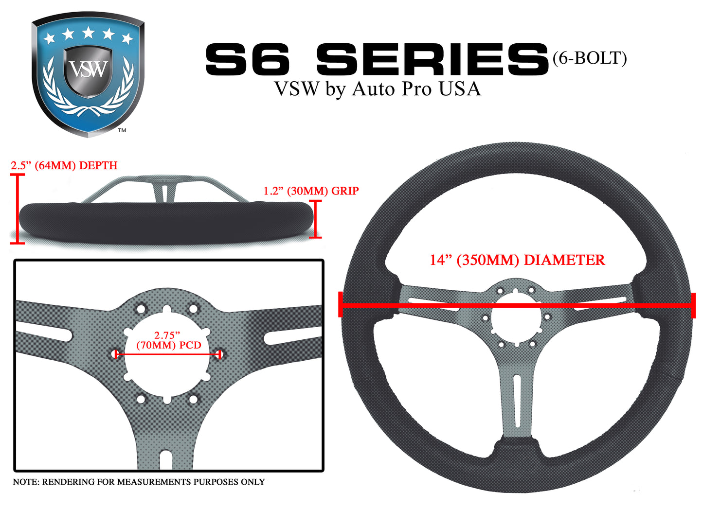14" Perforated Leather 6-Bolt Steering Wheel, Brushed Aluminum Spokes, Red Stitch