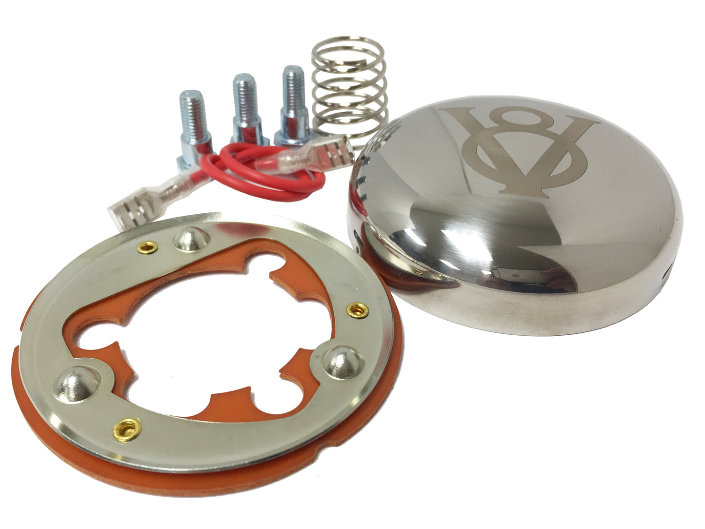 15" Leather 3-Bolt Sprint Steering Wheel Etched V8 Kit, Solid 4-Spoke