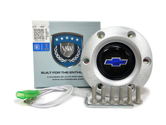 Chevy Bow Tie Blue Brushed Button 6 Bolt