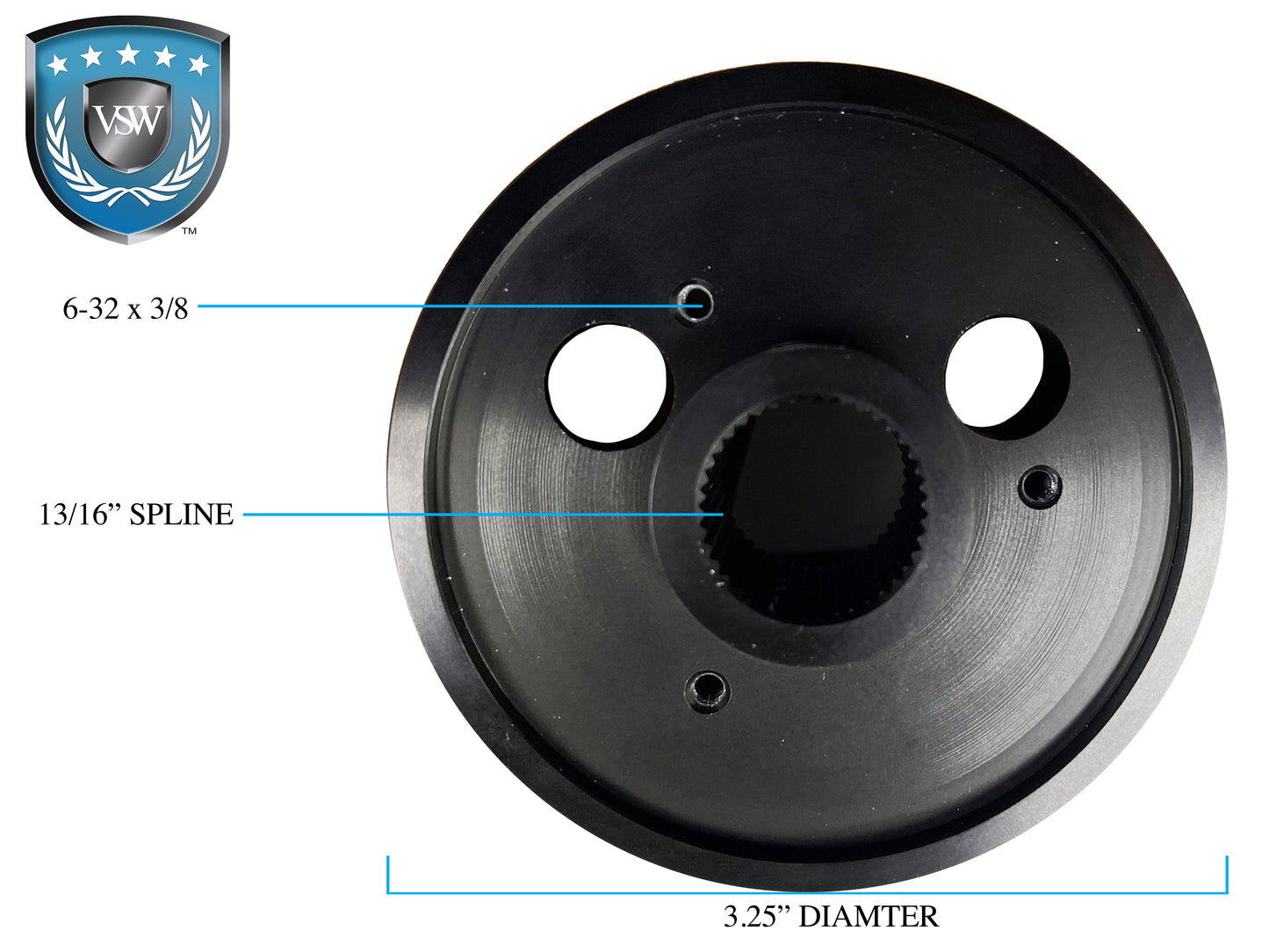 1959-74.5 VW 6-Bolt Black Steering Wheel Hub Adapter (13/16" spline)
