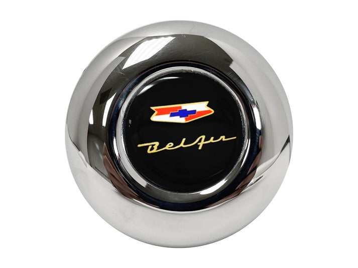 15" Leather 3-Bolt Sprint Steering Wheel Chevy BelAir Emblem Kit, 3-Spoke with Holes
